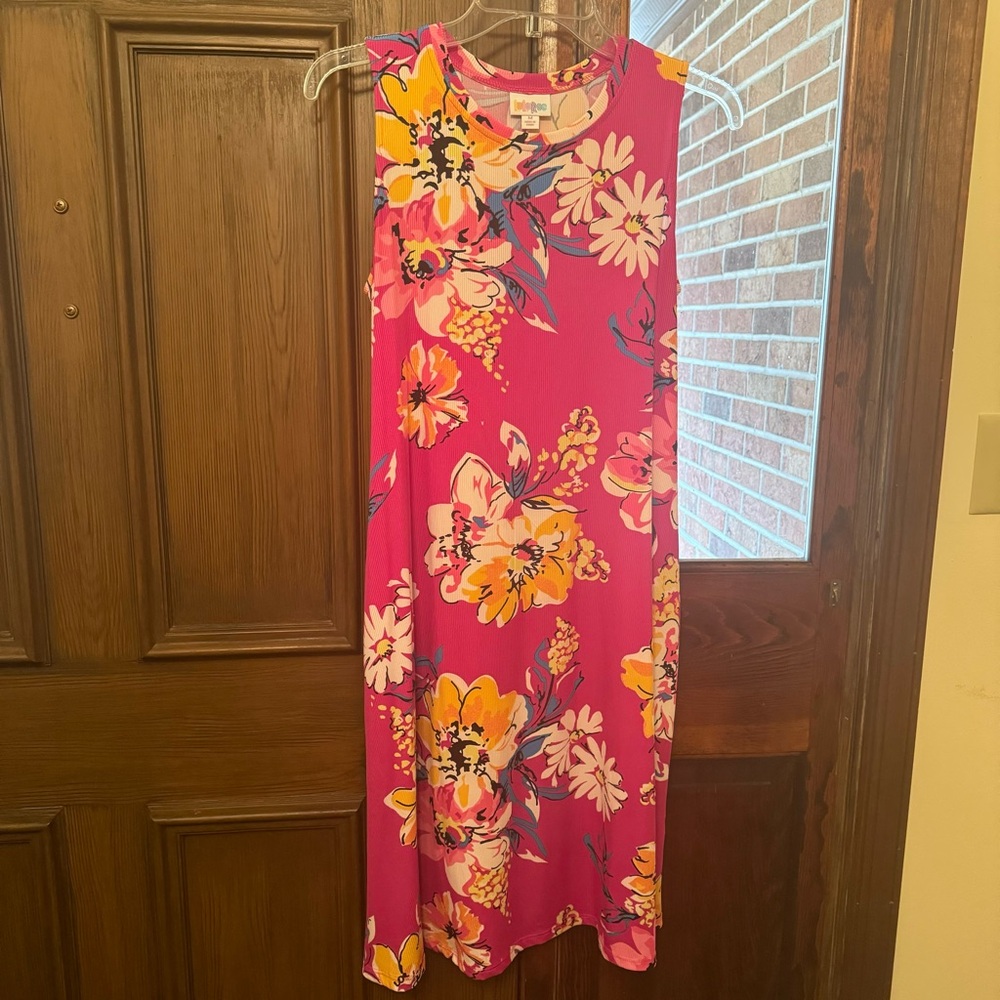 LuLa Roe Floral Pink Sleeveless Dress